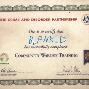 Hyndburn Community Warden certificate
